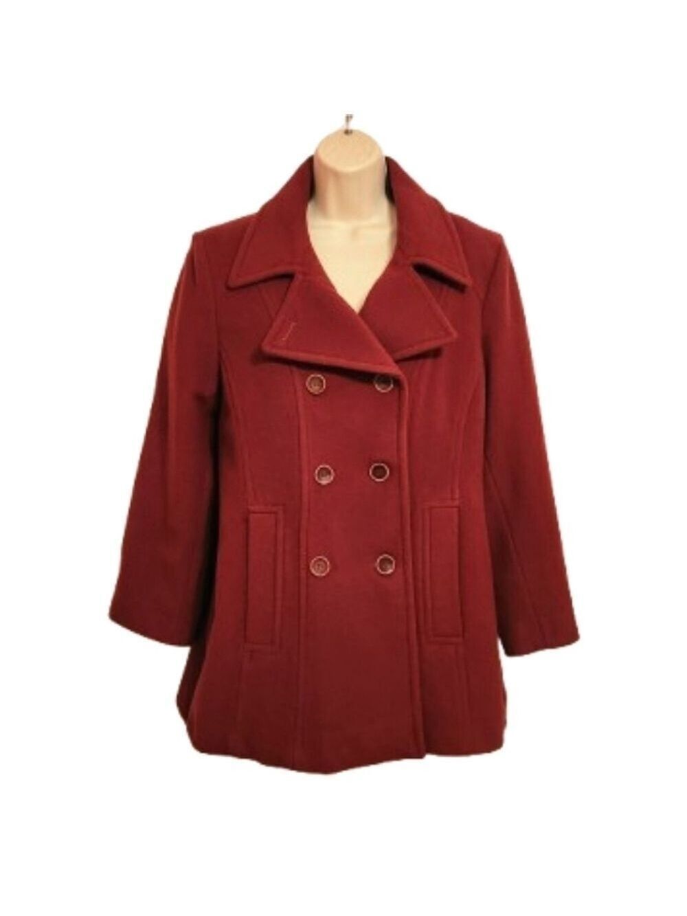 Jason Kole Red Wool Blend Double Breasted Peacoat Large